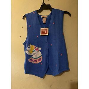 Vtg IVY hand embroidered vest sweater M Angel Pink Roses NWT